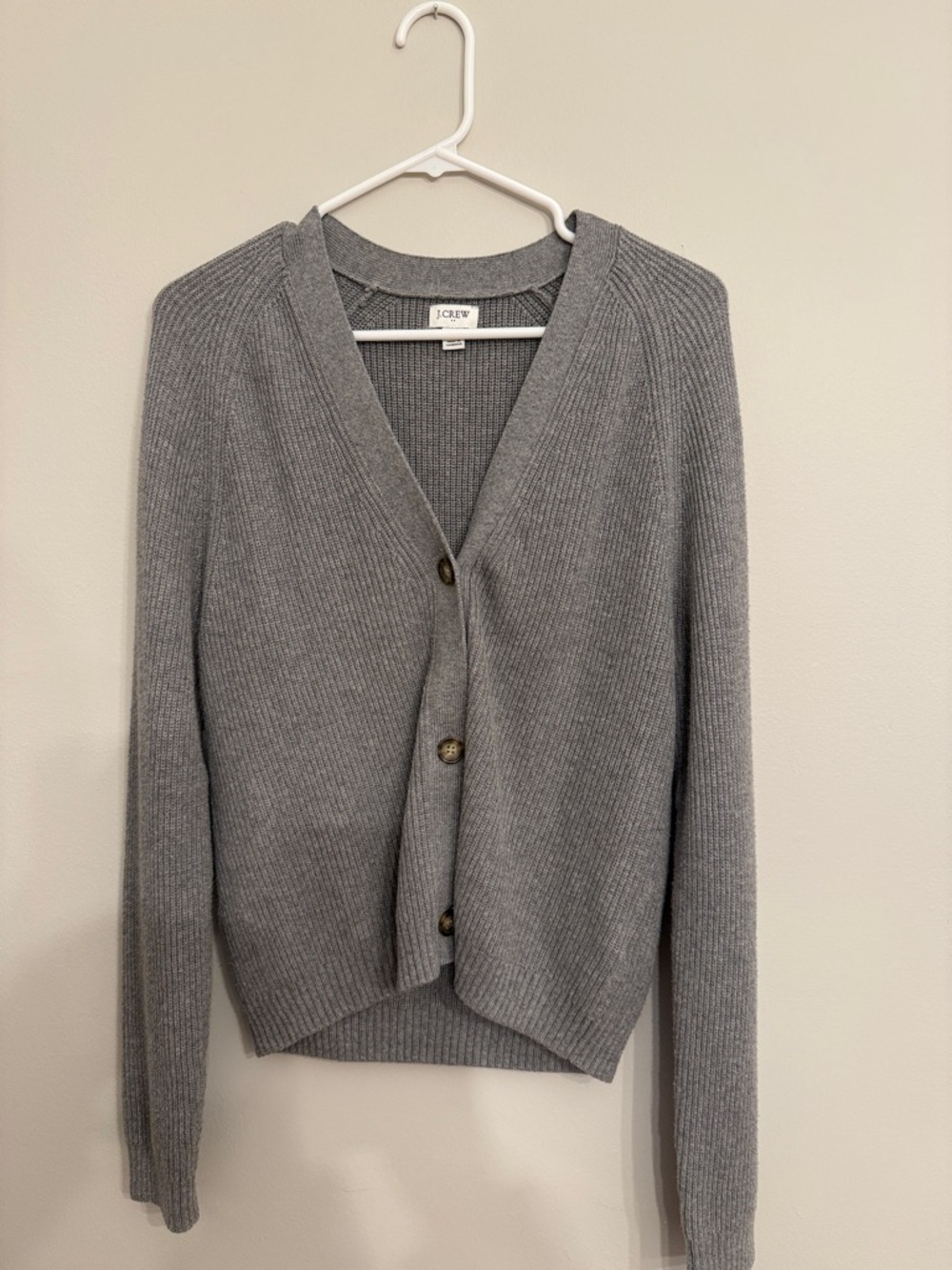 J. Crew Women's Light Gray Ribbed V-Neck Cardigan